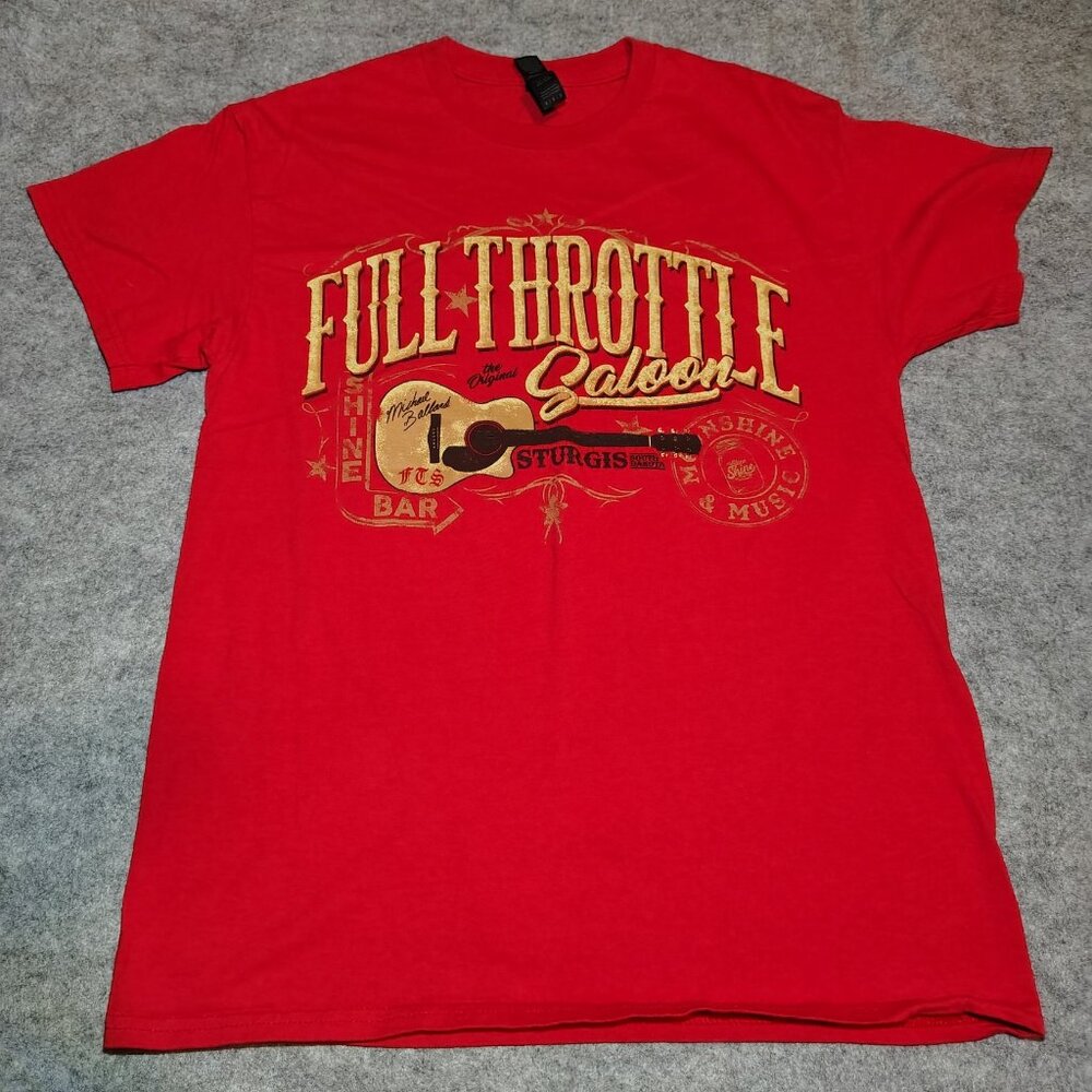 Full Throttle Saloon Sturgis T-Shirt Size Medium Red Front Back Guitar Biker Bar